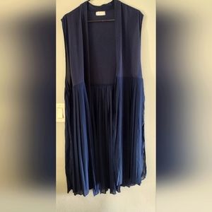 Free People Women's Navy Chiffon Pleated Duster Vest One Size